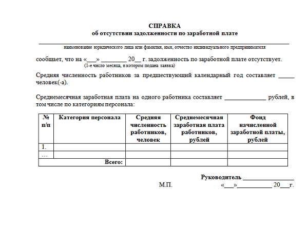 Образец справки об отсутствии задолженности по заработной плате перед работниками организации